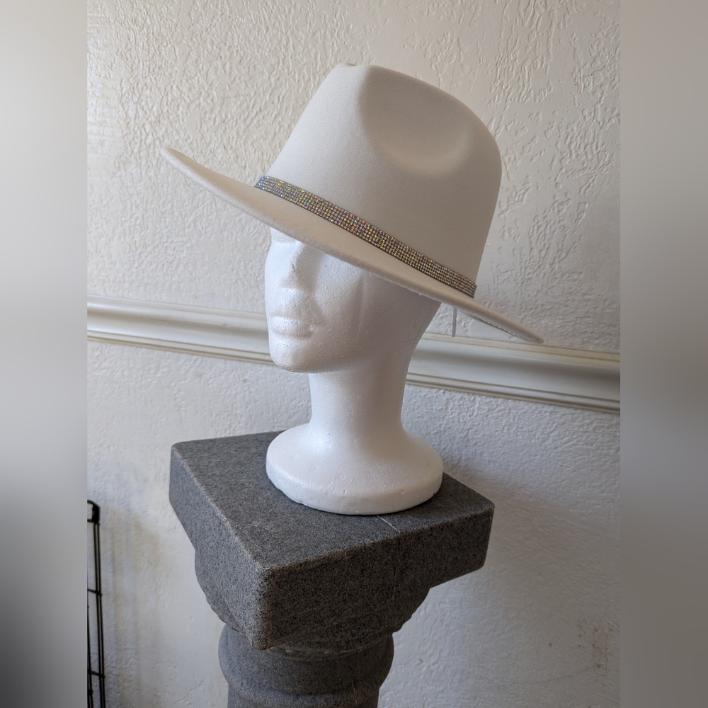 White Fedora with Rhinestone Band